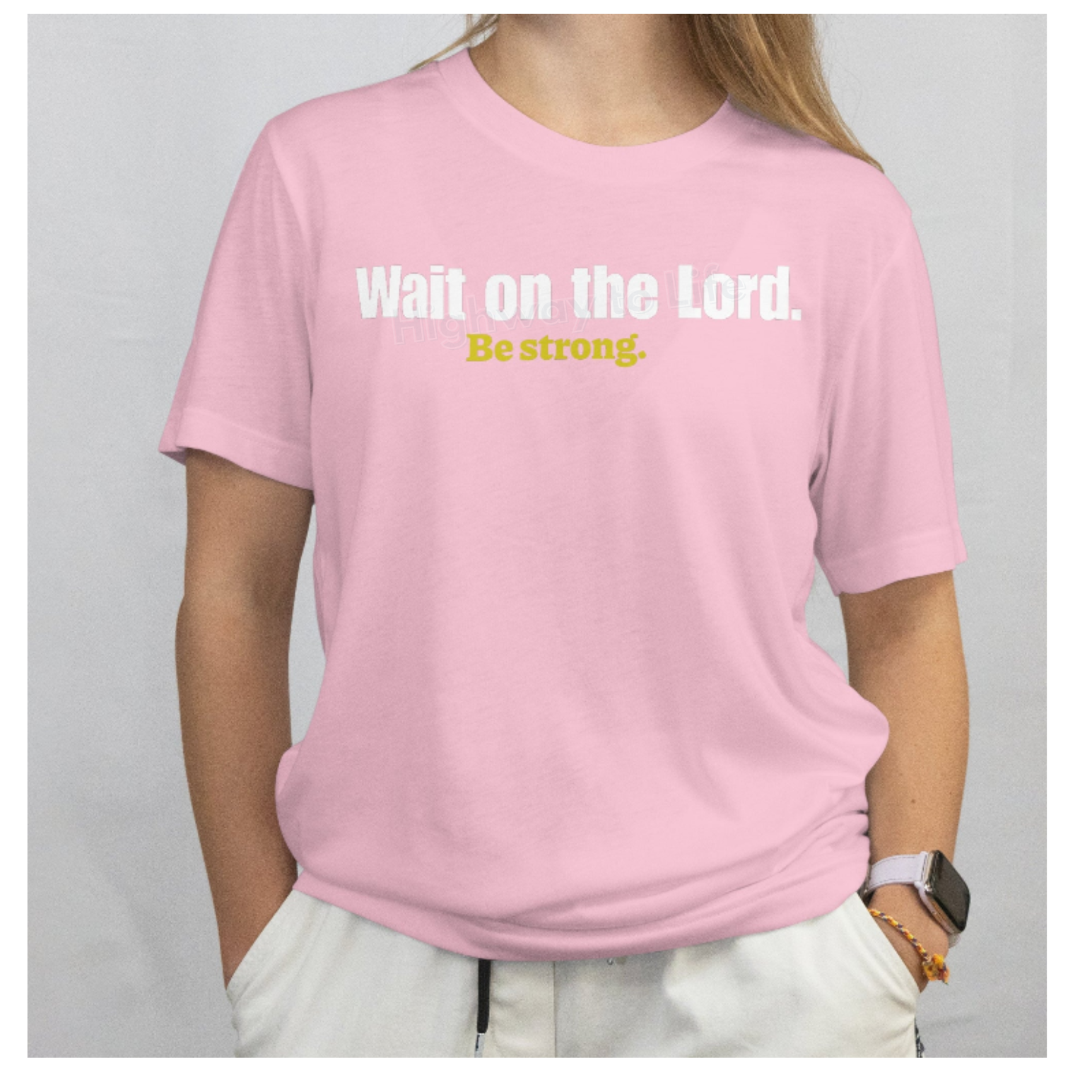 Wait on the Lord (be strong), T-shirt (yellow letters)