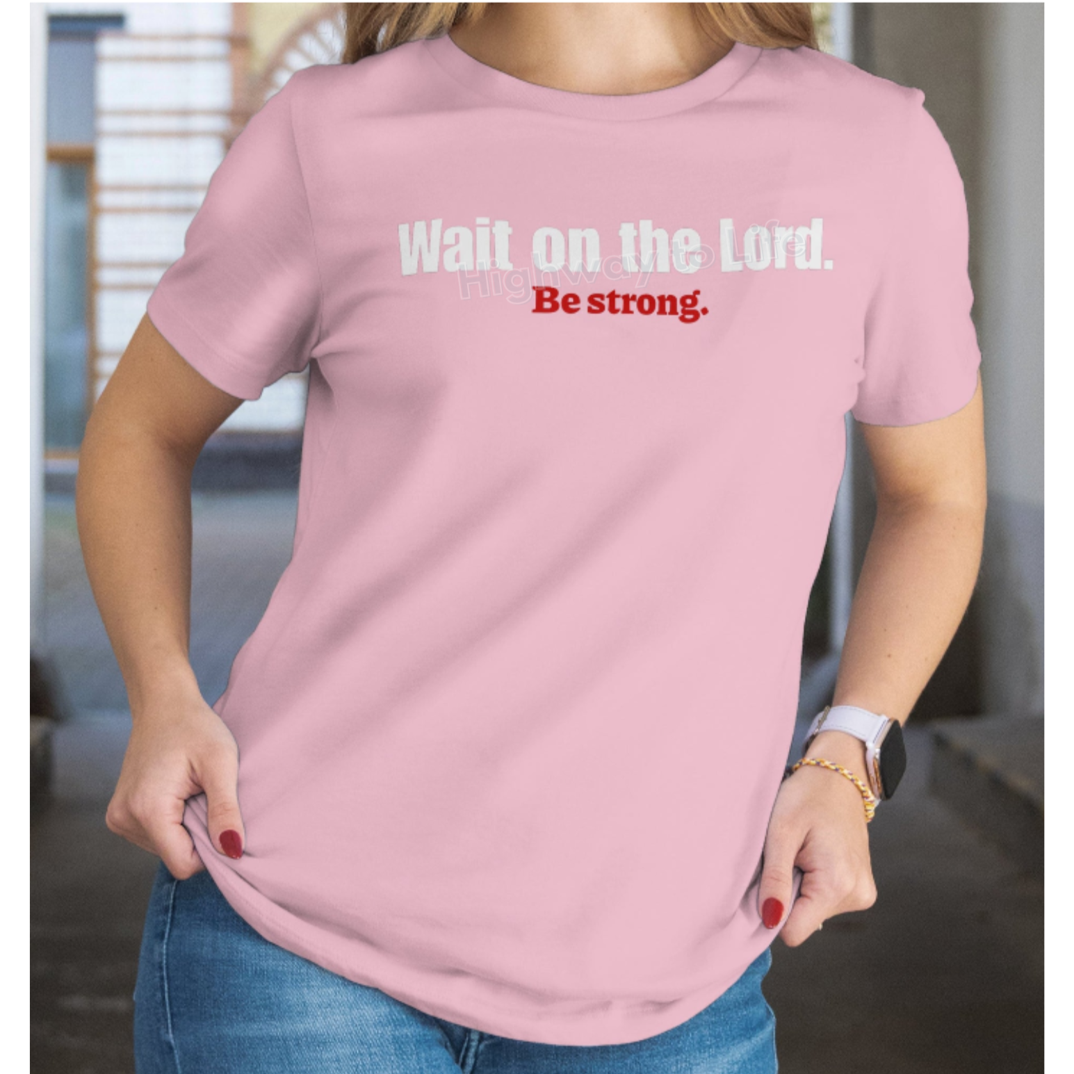 Wait on the Lord (be strong), T-shirt (red letters)