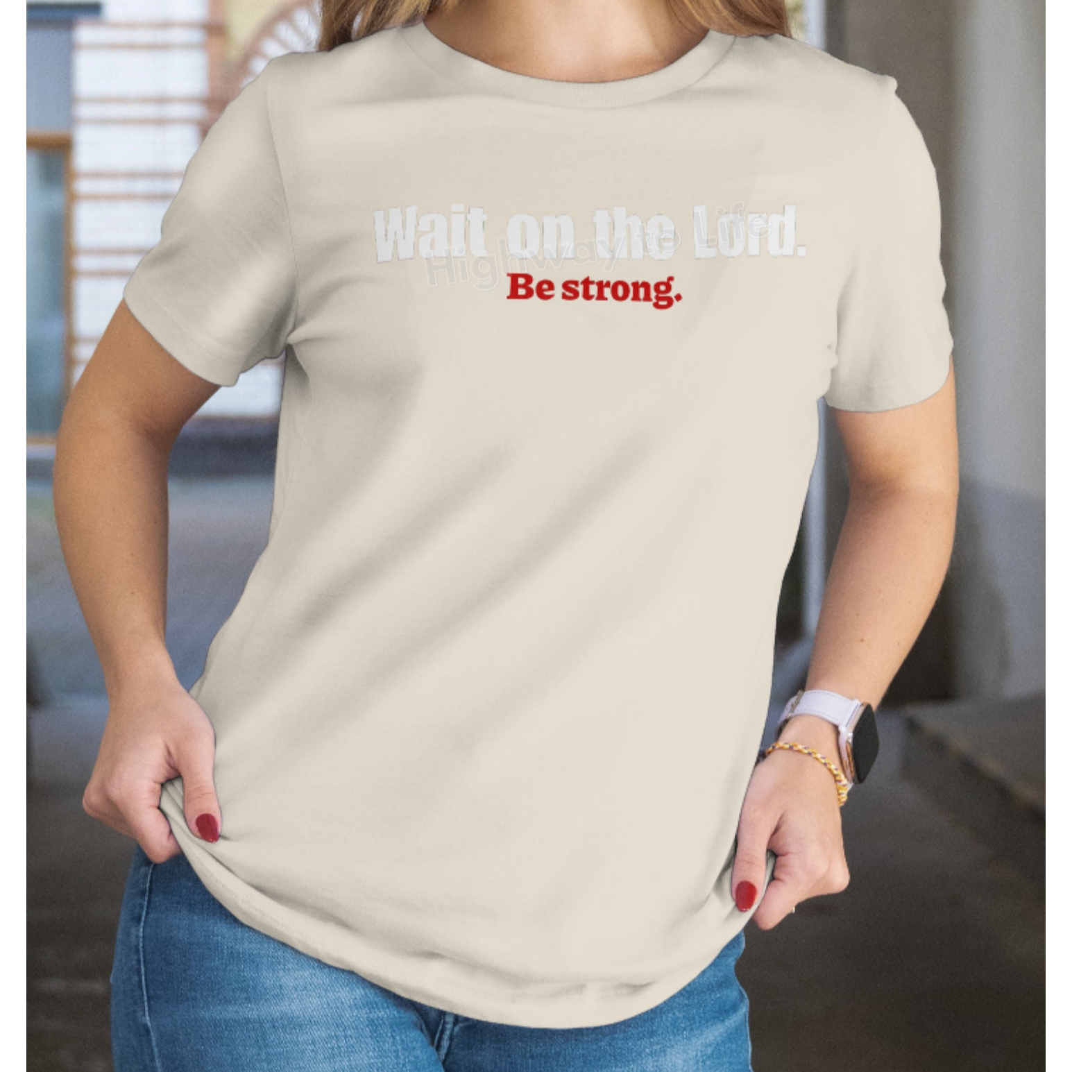 Wait on the Lord (be strong), T-shirt (red letters)
