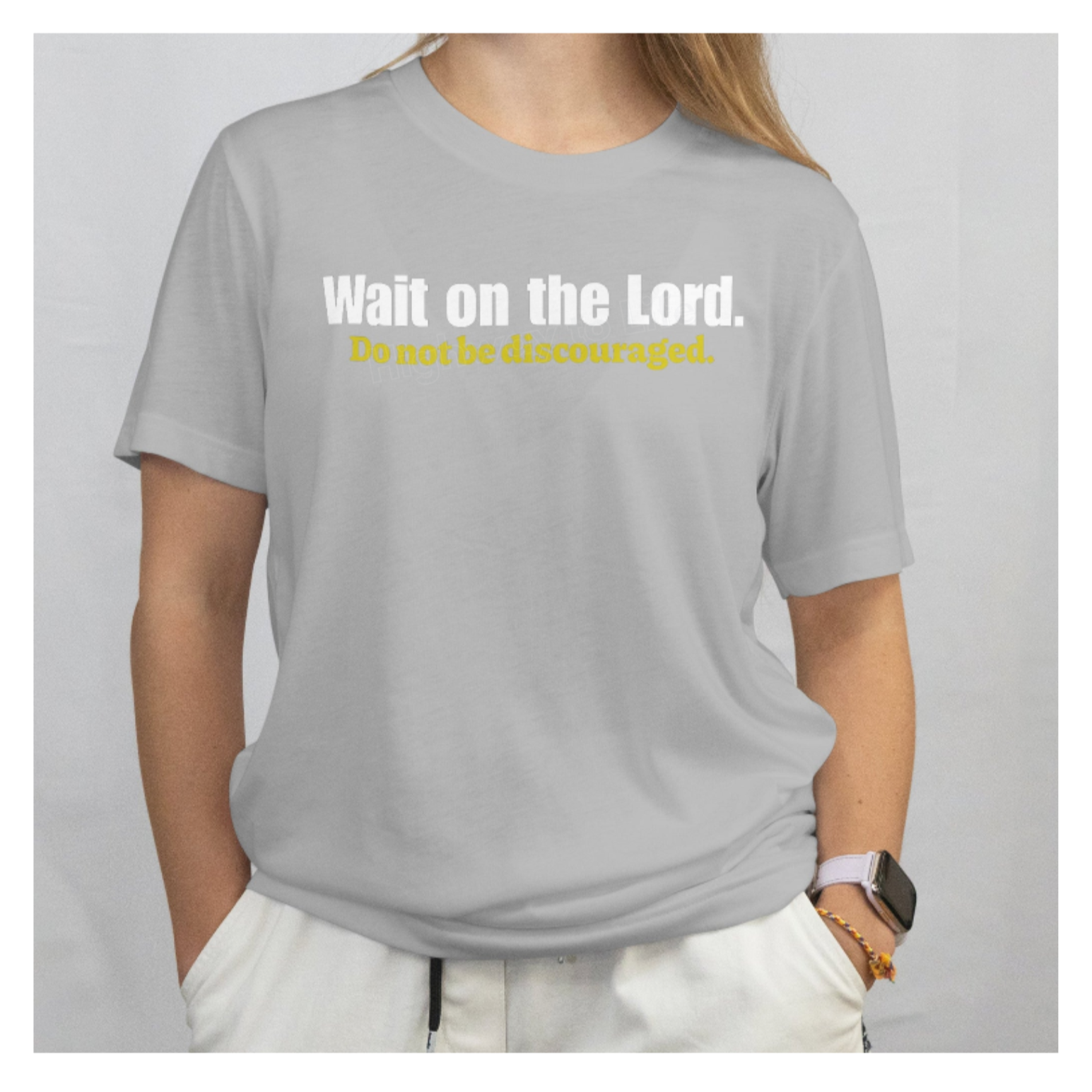 Wait on the Lord (do not be discouraged), T-shirt (yellow letters)