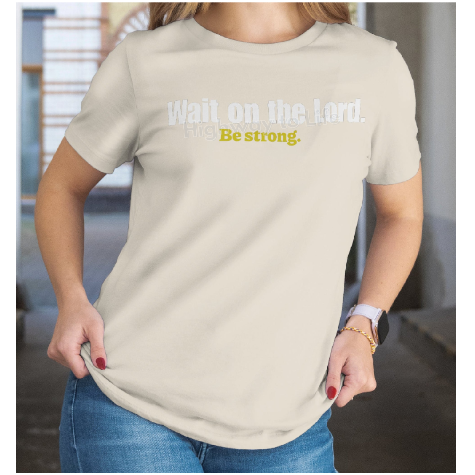 Wait on the Lord (be strong), T-shirt (yellow letters)